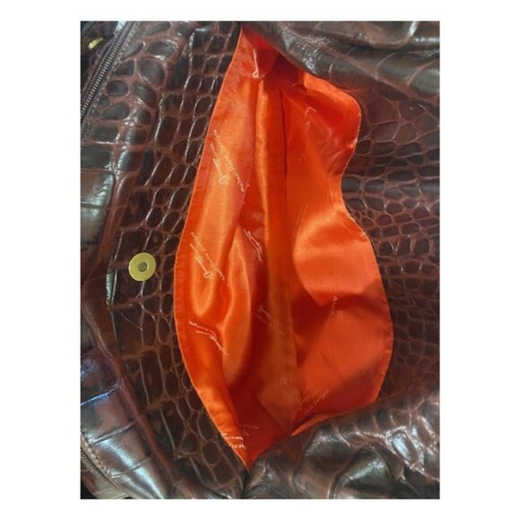 Michael Rome Designs, Croc Embossed Brown Leather Handbag, Excellent Condition - Picture 13 of 16